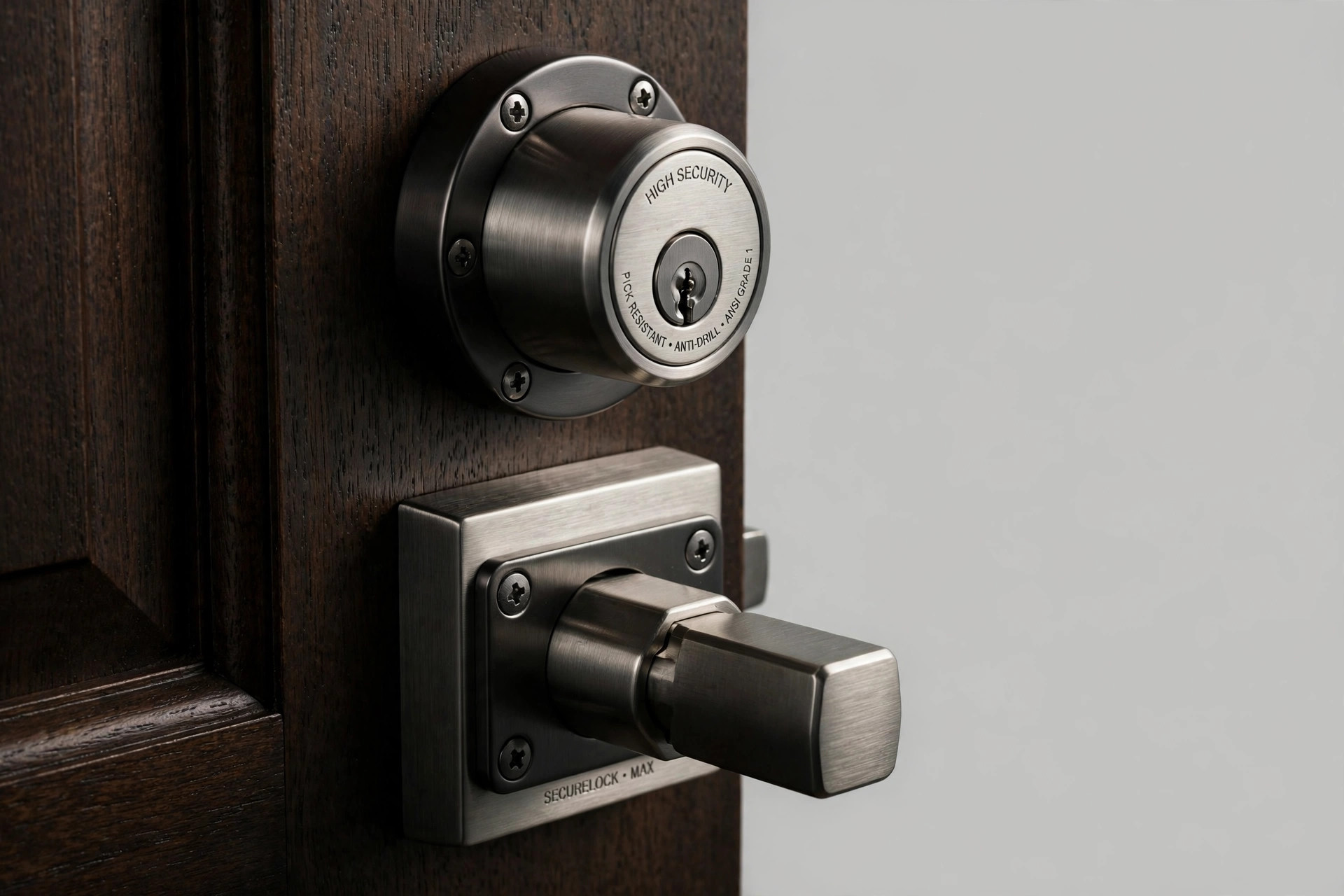 High-security deadbolt — pick- and bump-resistant cylinder with a reinforced strike.