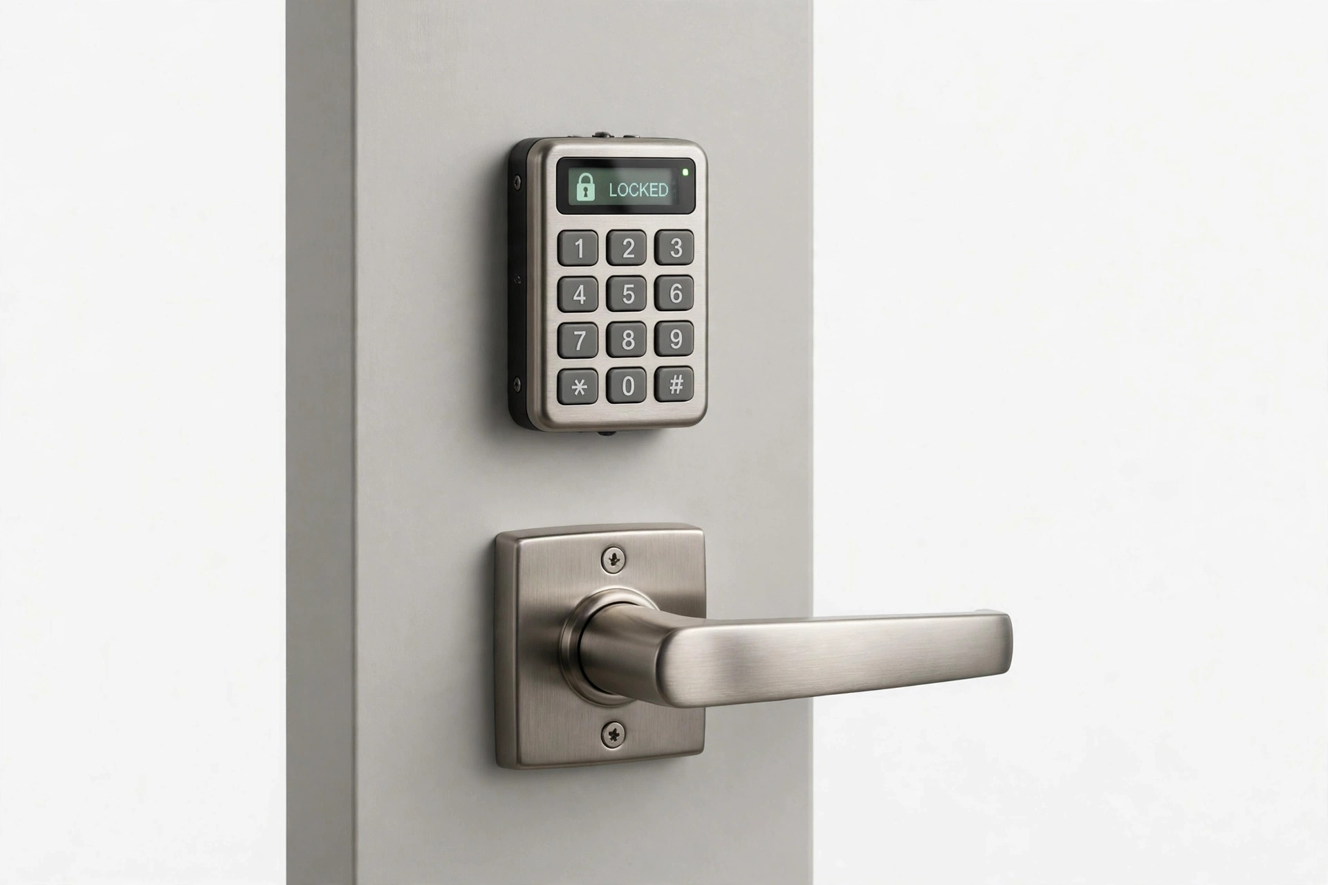 Commercial lever with keypad — managed access for offices and shops.